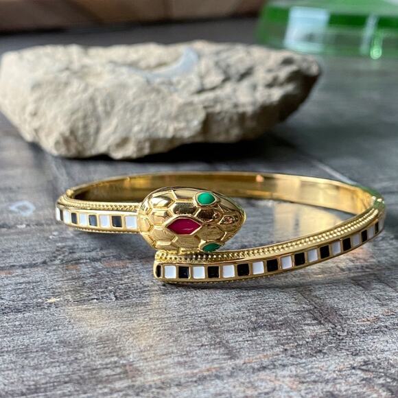 NEW Black and White Striped Serpent Bangle Bracelet - Picture 2 of 16